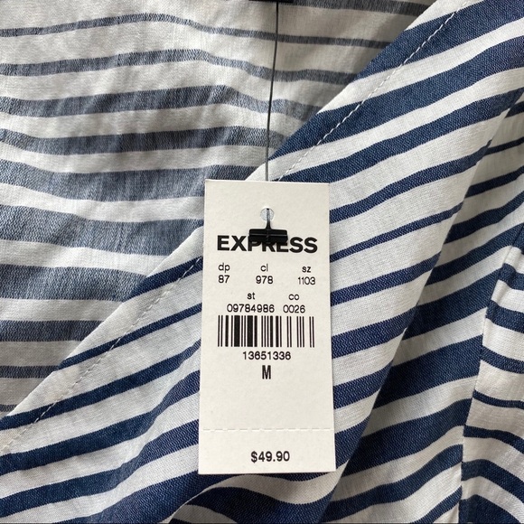 Express Navy Striped Keyhole Back Blouse - Picture 11 of 12